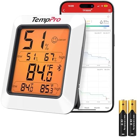 TempPro TP50 Digital Hygrometer Indoor Thermometer Room Thermometer | Humidity Meter Humidity Gauge with Temperature Humidity Monitor for House Office Celler Greenhouse RV (Previously ThermoPro)