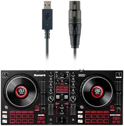 DJ Controller & DMX Bundle - 4 Deck DJ Set with Capacitive Touch Jog Wheels & Audio Interface - Numark Mixtrack Platinum FX & SoundSwitch DMX
