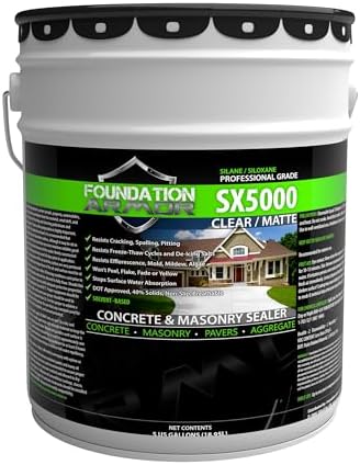 Armor SX5000 Solvent-Based Silane-Siloxane Sealer for Concrete, Brick, Pavers, Stone - Matte Concrete Sealer - 5 Gallon