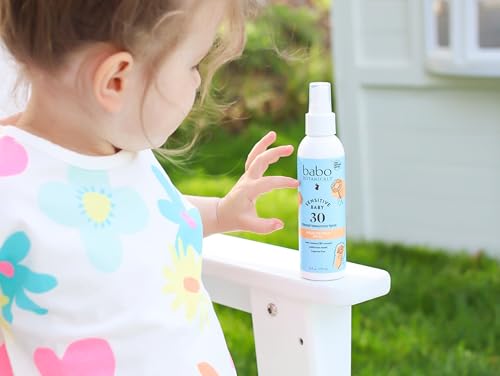 Babo Botanicals Sensitive Baby Mineral Sunscreen Spray SPF30 - Natural Zinc Oxide - Non-Aerosol – Face & Body - Fragrance-Free - Water Resistant