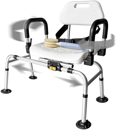 DMI Tub Transfer Bench and Shower Chair with Non Slip Aluminum Body, FSA Eligible, Adjustable Seat Height and Cut Out Access, Holds Weight up to 400 Lbs, Bath and Shower Safety, Transfer Bench
