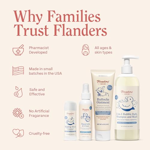 Flanders Buttocks Ointment – Zinc Oxide Diaper Rash Cream, Thick Barrier Paste for Baby & Adult Skin, Heat Rash, Chafing & Irritation Relief - 2 Pack (8oz Total)