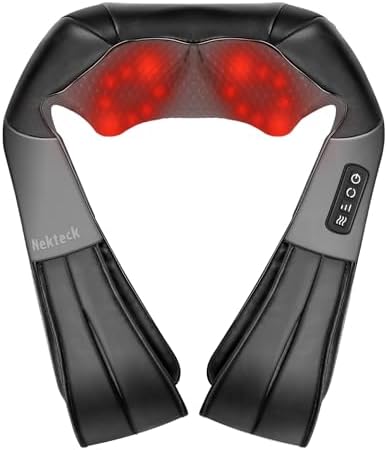 Nekteck Shiatsu Neck Massager with Heat for Pain Relief, NOT Cordless | 2026 Upgraded 3D Back Shoulder Kneading Massage Pillow, 3 Intensity Speeds Deep Tissue, Relaxation Gifts for Men Women, Black