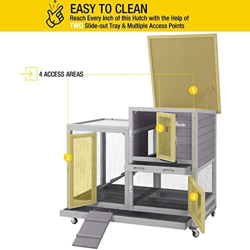 Indoor Rabbit Bunny Hutch Outdoor, Guinea Pig Cages with Removable Bottom Wire Netting - Easy Clean