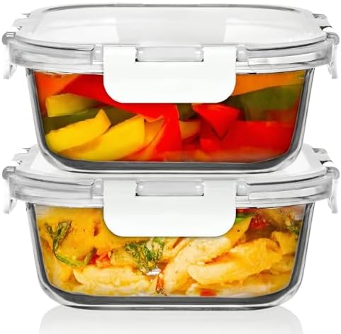 Razab 2 PC 1200ML / 41 Oz Glass Food Storage Containers with Lids - Airtight & Leakproof - Microwave/Oven/Freezer Safe - BPA Free - Ideal for Meal