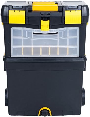 Portable Toolbox with Wheels - Stackable Tool Chest with Drawers - Mobile Utility Cart with Comfort Grip Handle and Tough Latches by Stalwart (Black)