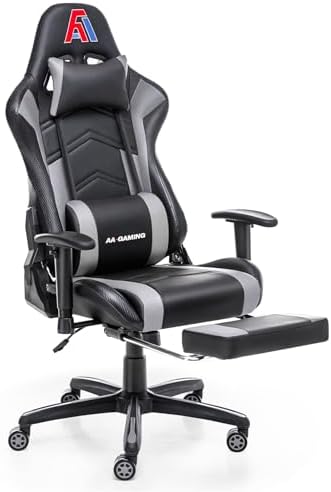 AA Products Gaming Chair Ergonomic High Back Computer Racing Chair Adjustable Office Chair with Footrest, Lumbar Support Swivel Chair - Black