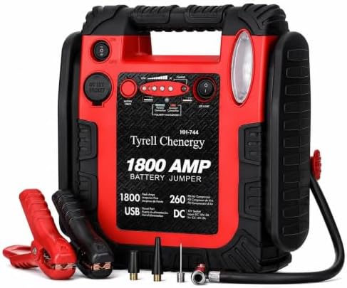 New Upgrade Car Battery Jump Starter & Portable Air Compressor, 1800A 20000mAh 12V Jump Box Power Station
