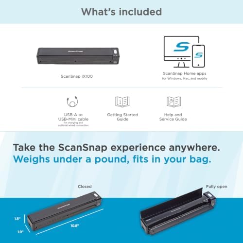 ScanSnap iX100 Wireless Mobile Portable Scanner, Black | For Mac or PC
