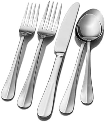 Pfaltzgraff Frost 53-Piece Flatware Set, 18/0 Stainless Steel Silverware Set for 8 with Steak Knives, Serving Pieces, Dishwasher Safe