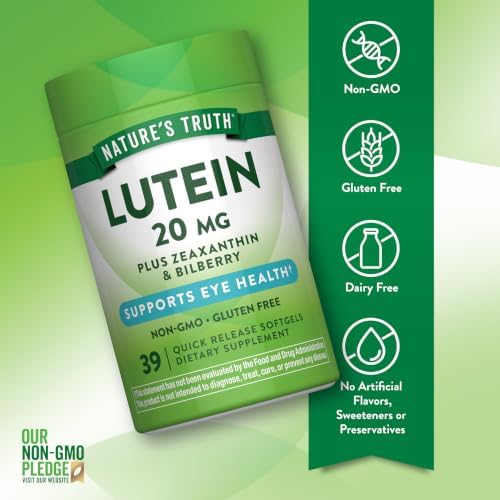 Nature's Truth Lutein and Zeaxanthin | 20 mg | 39 Softgels | with Bilberry | Non-GMO & Gluten Free Supplement
