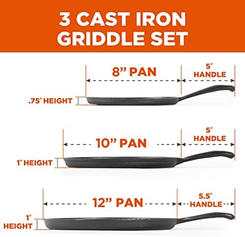 Commercial CHEF 10.5-Inch Cast Iron Round Griddle, Pre-Seasoned, CHFL911