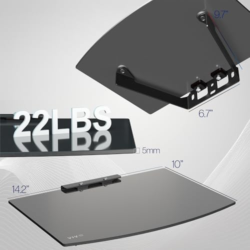 VIVO Floating Wall Mount Tempered Glass Shelf for DVD Player, Audio, Gaming System, Streaming Devices, Black, MOUNT-SF011