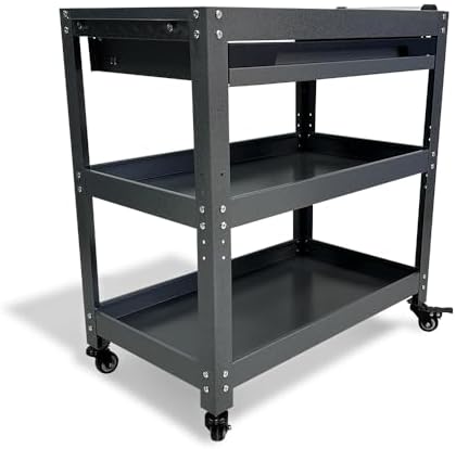 Metal 3 Tier Rolling Tool Cart with Drawer, Steel Utility Cart on Wheels, for Warehouse Garage Workshop