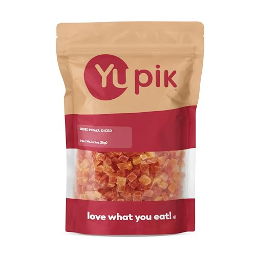 Yupik Dried Papaya, Diced, 2.2 lb (35.2 oz), Gluten-Free, Vegan, Kosher, Sweetened Tropical Dried Fruits, Cubed Papaya Pieces, No Added Sulphites, Fruity Snacks, For Baking, Topping & Inclusions