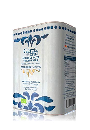GARCÍA DE LA CRUZ - Organic Extra Virgin Olive Oil, Cooking Oil, Olive Variety, Smooth Body, Origin Spain, Montes de Toledo, Packed in Tins - 3L