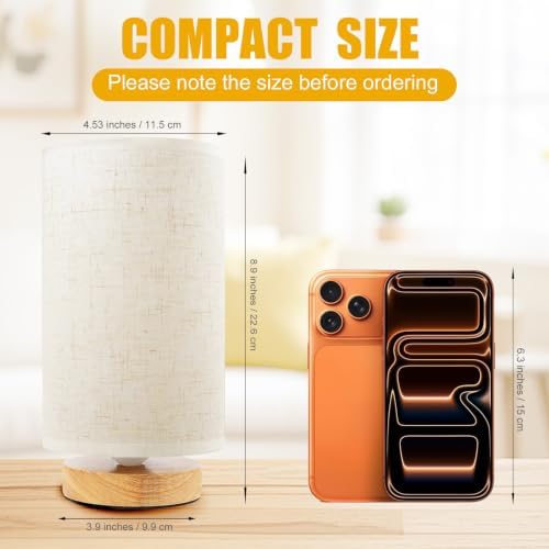 Small Bedside Night Table Lamp for Bedroom, Minimalist Nightstand Lamp with Round Fabric Linen Shade, Study Reading Desk Lamp for Kids Room