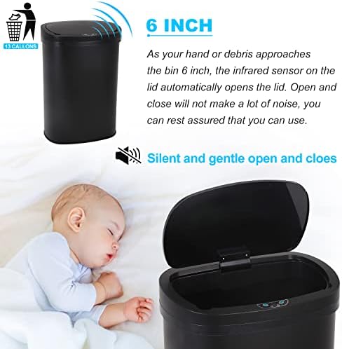 Kitchen Trash Can | Stainless Steel 13 Gallon Trash Can | 50L Touch Free Garbage Can with Lid | Electronic Sensor High Capacity Trash Bin for