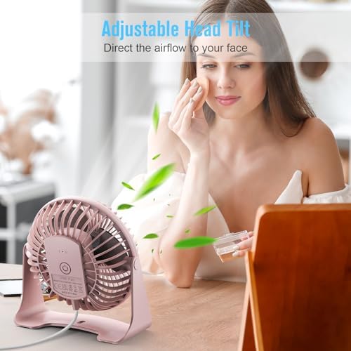 BESKAR USB Small Desk Fan, Portable Table Fans with 3 Speeds Strong Airflow