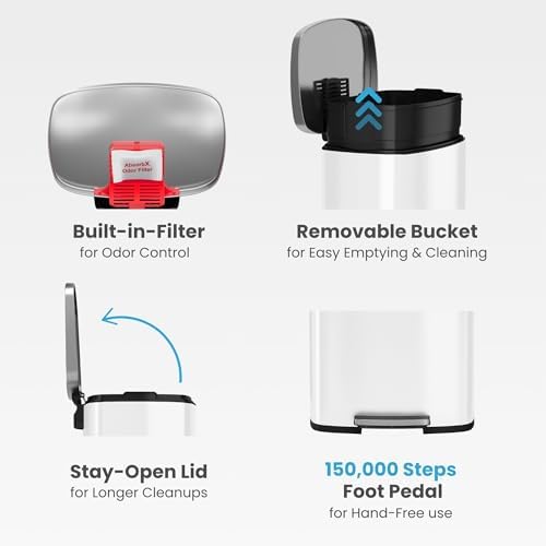 iTouchless SoftStep 13.2 Gallon Stainless Steel Step Pedal Garbage Can with with Odor Control System, 50 Liter Trash Bin for Kitchen, Office