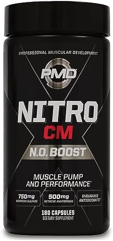 PMD Sports Nitro CM Nitric Oxide with Agmatine Supplement - 90 Capsules | Muscle Growth Support, Muscle Pump, L-Arginine, Endurance Antioxidants Boost, Hardcore Training and Bodybuilding Support
