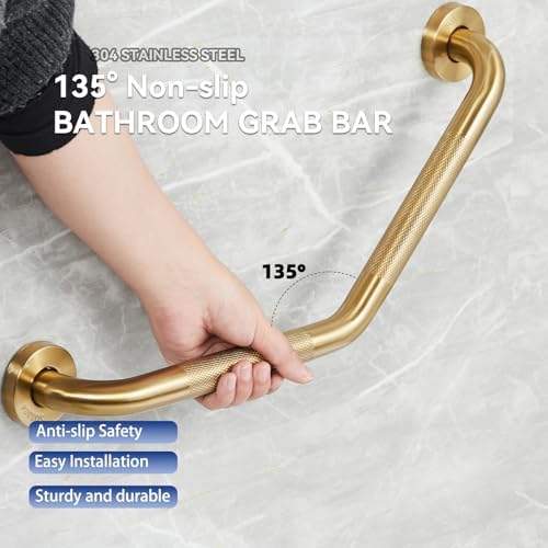 20 Inch Bathroom Grab Bar, Satin Brushed Nickel Angled Grab Bar with Anti-Slip Knurled Grip, Stainless Steel Bath Balance Bar, 1.0" Tube Safety Hand Rail Support, Handicap Elderly Assist Bath Handle