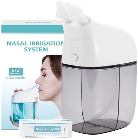 Nasal Irrigation System with 30 Saline Packets, Sinus Rinse Machine, Nose Sinus Cleaner Machine with Water Tank & Waste Collection Tank - Blue