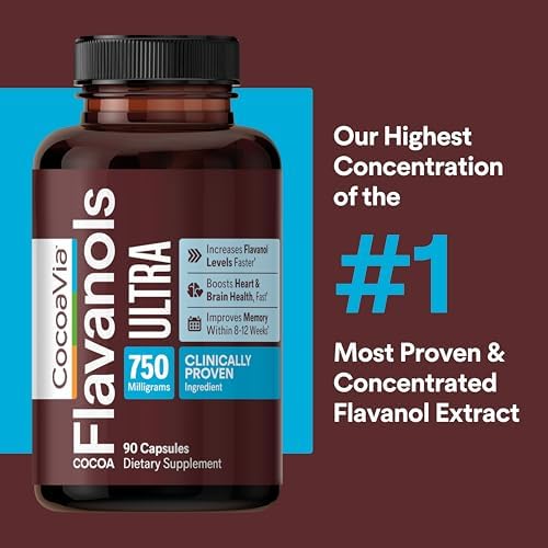CocoaVia Ultra 750mg Cocoa Flavanols – Heart & Brain Support, Memory & Blood Circulation Booster, High Flavanol Cocoa for Nitric Oxide