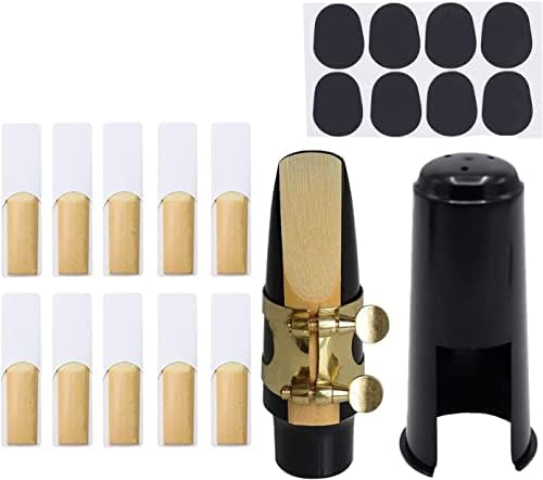 20 Pieces Alto Sax Mouthpiece Kit Saxophone Mouthpiece with Brass Ligature Plastic Cap 2.5 Reed and Cushions Pads