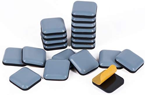 Teflon Furniture Sliders, 20pcs 1inch Square Stick Furniture Glides for Carpet Tile Hardwood (Grayish Blue)