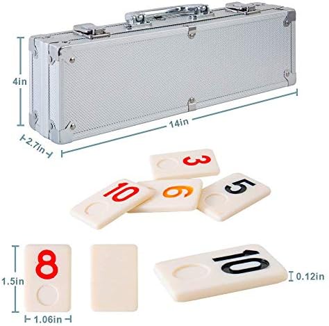 Homwom 106 Tiles Rummy Game - Travel Games Rummy Board Game Rummy Set with Aluminum Case & 4 Anti-Skid Durable Trays