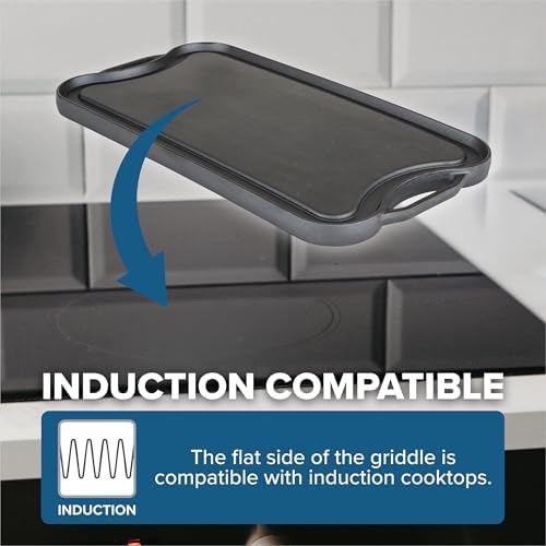 Viking Griddle, 20 Inch Reversible Cast Iron Grill Pan, Pre-Seasoned, Oven Safe, Induction Ready, Black