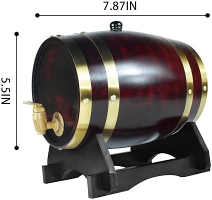 1.5L Whiskey Barrel Dispenser Oak Aging Barrels Home Whiskey Barrel Decanter for Wine, Spirits, Beer, and Liquor (Red Wine)