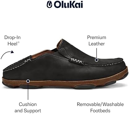 OluKai Moloa Men's Premium Leather Shoes, Easy Slip On & Off Design | Casual & Versatile Loafer, Drop-in Heel & Enhanced Traction