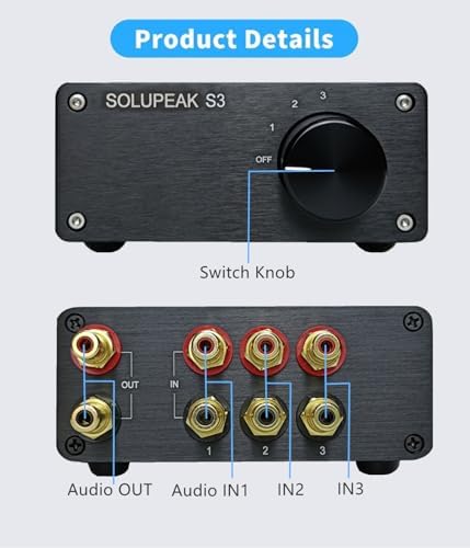 U31 3 Way RCA Audio Switcher, Stereo Audio Switch Selector Box