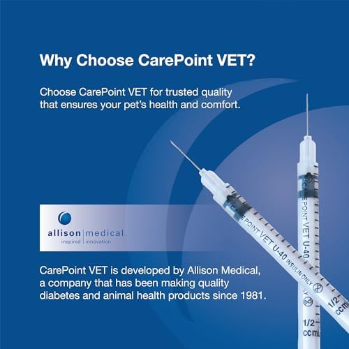 Carepoint Vet U-40 Pet Insulin Syringes, 29G x 1/2" 1/2cc, Comfortable Injection, Bold Permanent Markings for Accurate Dosage, Disposable, Box of 100