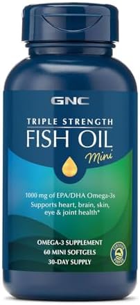 GNC Triple Strength Fish Oil Mini, 1000mg EPA & DHA, 120 Mini Softgels | Provides 1000mg EPA and DHA per Serving to Support Heart, Brain, Skin, Eye, Joint Health, and a Balanced Mood