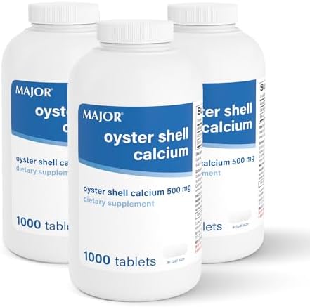 MAJOR Oyster Shell Calcium 500mg, Gluten-Free, 1000 Tablets (1-Pack) | Dietary Supplement for Bone Health and Joint Support, Mineral Supplement, Helps Support Healthy Calcium Levels