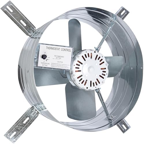 iLiving ILG8G14-12T Automatic Gable Mount Attic Ventilator Fan with Adjustable Thermostat, 2.85 Amp, 2339 CFM, Single-Speed | Automatic