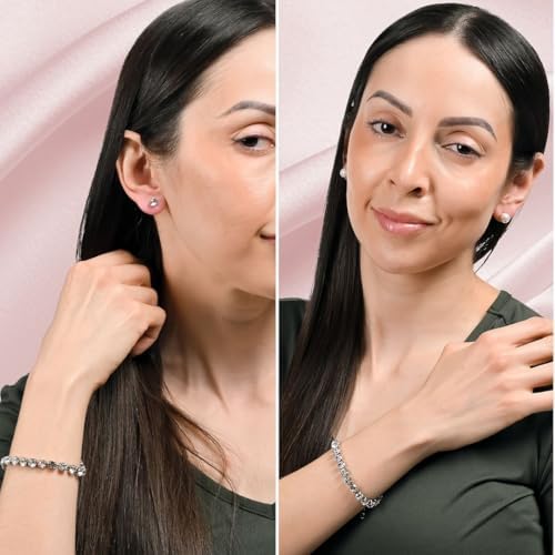 9pcs Set Shell Pearl Crystal Mix Steel Stud Earrings Bracelet Set