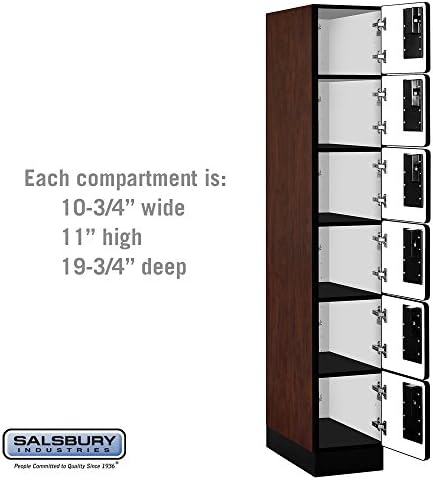 Salsbury Industries 6-Tier Box Style Designer Wood Locker with One Wide Storage Unit, 6-Feet High by 21-Inch Deep, Mahogany