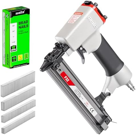 meite F32 Brad Nailer 18 Gauge 3/8" to 1-1/4" Pneumatic Tool for Woodworking Projects