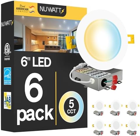 NUWATT Canless Recessed Lighting 6 Inch, 2700K-5000K, Dimmable, ETL, 6 Pack