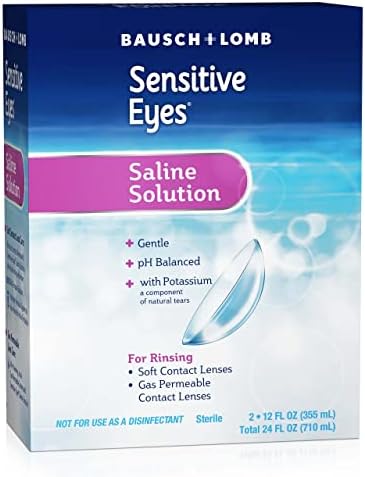 Bausch + Lomb Sensitive Eyes Saline Solution, Gentle Daily Rinse for Soft & Gas Permeable Contact Lenses, with Potassium, 12 Fl Oz (Pack of 2)