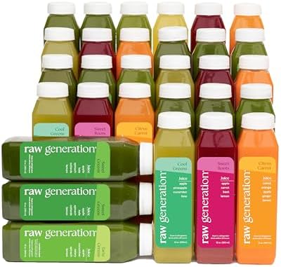 Raw Generation Skinny Juice Cleanse, 5-Day, 30 Cold-Pressed Juice Bottles | Clean ingredients, no added sugar or sweeteners, fruit & vegetable blends, 19g daily protein, at-home reset, cravings support