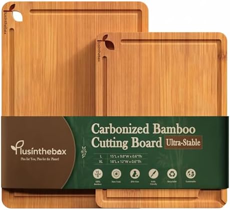 Cutting Boards for Kitchen, Wooden Chopping Board for Meat, Vegetables and Fruit, 18" x 12" XL Deep Carbonized Bamboo Board for Meal Prep, Serving, Daily Cooking and Kitchen Counter