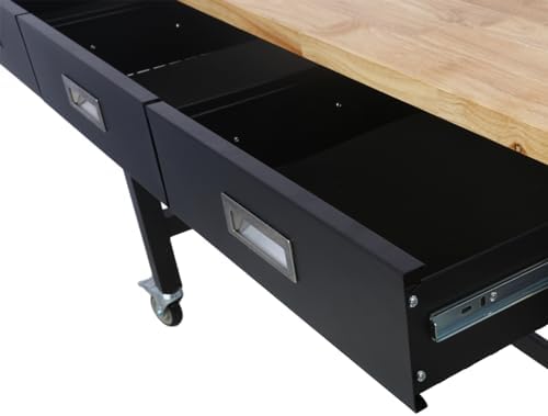 Work Bench, Workbench with Drawer Storage, Heavy Duty Bamboo Wood Work Table with Wheels for Garage Home Office (48 Inch)