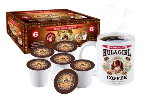 Hula Girl 100% Kona Coffee, Single Serve for Keurig K-Cup Brewers, Medium Roast, Works in the New K2