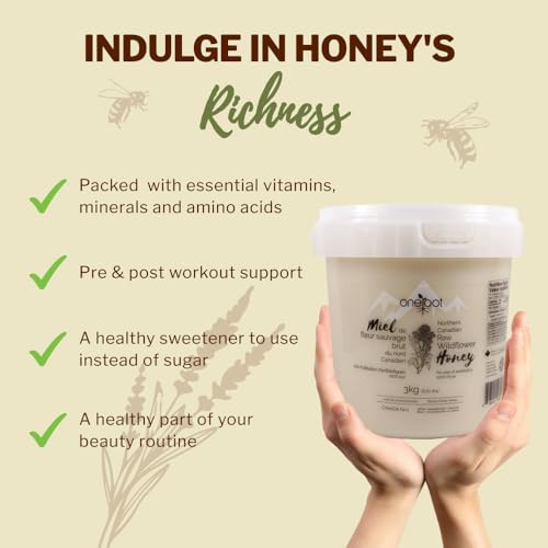 Oneroot 100% Canadian Wildflower Honey - 1.1 lbs, Unheated & Creamed - Nutrient-Rich, Natural Sweetener with Enzymes - Thick & Pure Raw Unfiltered Honey