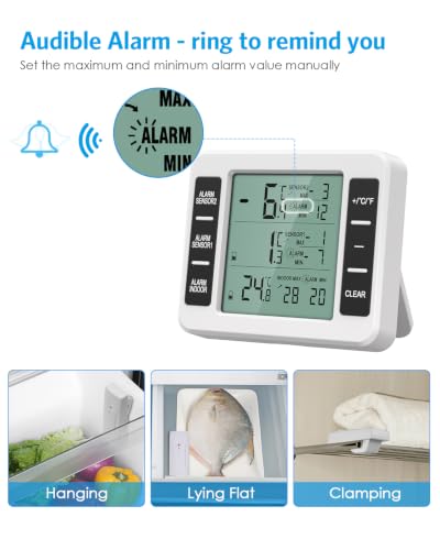 AMIR Refrigerator Thermometer, Wireless Indoor Outdoor Thermometer